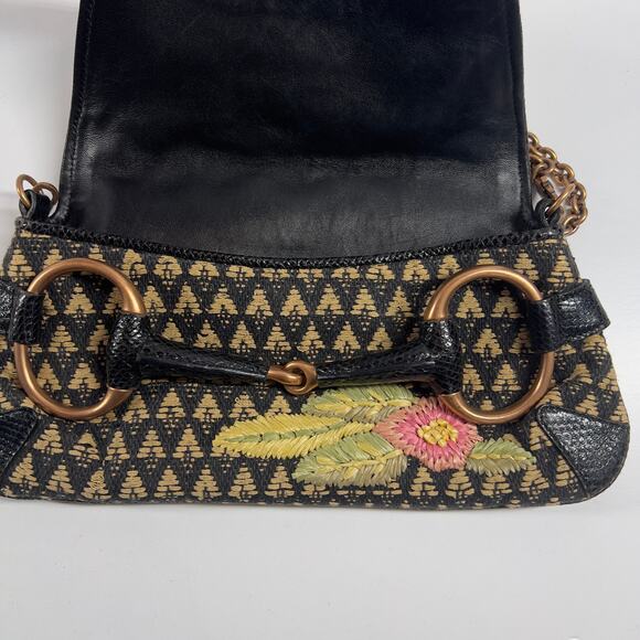 Vintage Tom Ford GUCCI Raffia Embroidered Horsebit Chain Bag - Picture 6 of 10